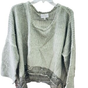 Belle France Women's Sz M Sage Knit Sweater Oversized Boho Grunge Distressed Hem